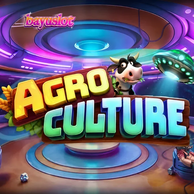 Tampilan visual slot AgroCulture dengan latar belakang peternakan dan elemen alien